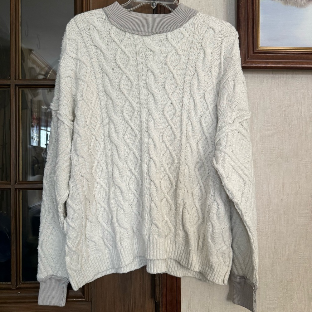 Together Cable Knit Sweater in White and Gray